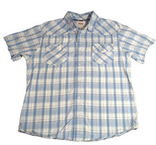 Men's LEVI'S Blue Plaid Modern Fit Pearl Snap-Up Short Sleeve Shirt L