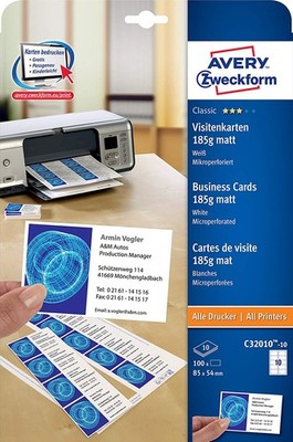AVERY Zweckform Visitenkarten 85 x 54 mm weiß 100 Visitenkarten