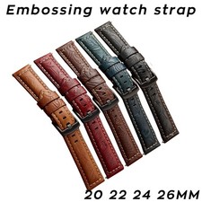 Watch Bands 20mm 22mm 24mm 26mm Retro Full-grain Genuine Leather Embossed Strap