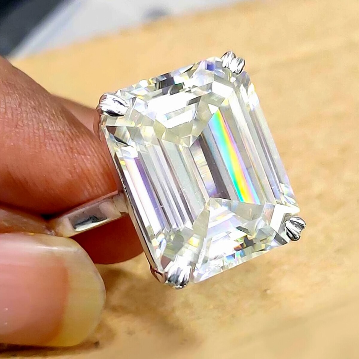 9.00 Ct. Off White Emerald Cut Diamond Ring in 925 Silver – Wedding Gift Idea