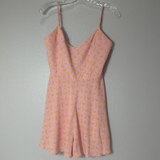 Zara Women's Size Small Pink Banana Print Spaghetti Strap Romper 227