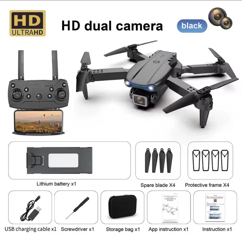 E99 K3 Pro Professionelle Drohne , Quadrocopter , Ultra HD ,Dual Camera ,Schwarz - Bild 2 von 4