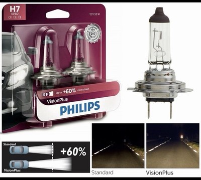 Philips H7VPB2 VisionPlus Upgrade Headlight Bulb 12V 55W 2 Pack