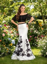 2 Piece Black White Long Dress Size 4 Mermaid Lace Evening Holiday Dress