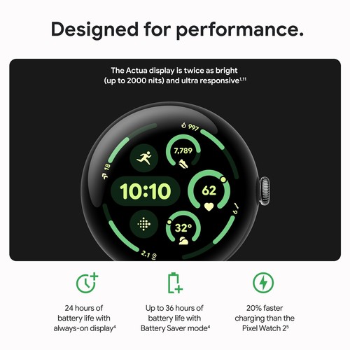 NOWY Google Pixel Watch 3 41mm model wifi czarne etui obsydian aktywny pasek - Zdjęcie 7 z 13