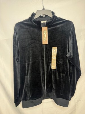 Agtawh Womens Black Velour Mock Neck Comfort Full Zip Tracksuit Jacket Size L