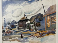 🔥 Vintage Old 1940s American REGIONALISM Fauve Automobiles Cityscape Painting