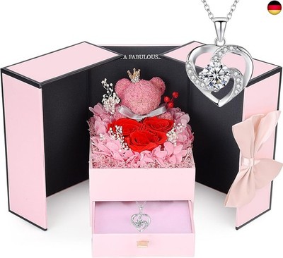 Rose Moosbär Geschenke für Mama,Echte Ewige Rose Geschenkbox mit H
