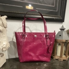 Coach Zip Top Tote Pink Magenta Signature Patent Leather
