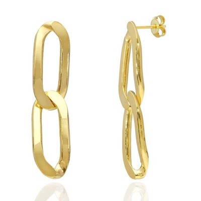 Gelbgold über 925 Silber flache längliche Büroklammer Ohrhänger 41 mm