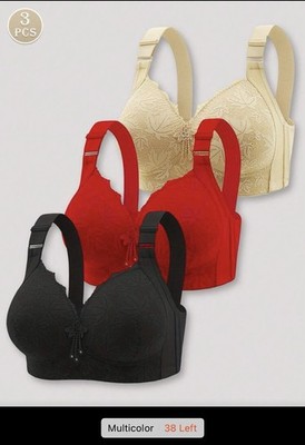 3pcs Women's Sexy Lace Solid Color Wireless Push-Up Bra, Lift & Enhance Bust,