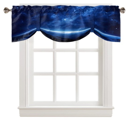 Blue Glowing Outer Space Rod Pocket Adjustable Tie-up Shade 