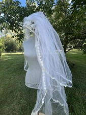 Vintage Juliette Cap Ivory Wedding Veil Flower Headpiece with double Veil