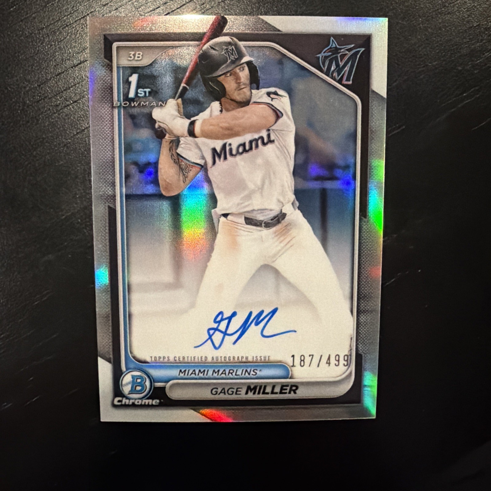 2024 Bowman Draft Chrome Gage Miller Bowman 1st Refractor Auto #187/499 Marlins