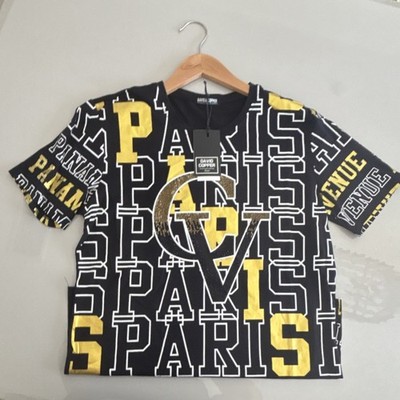 DAVID COPPER Paris Graphic Print Men's T-Shirt Black Yellow Cotton Jersey