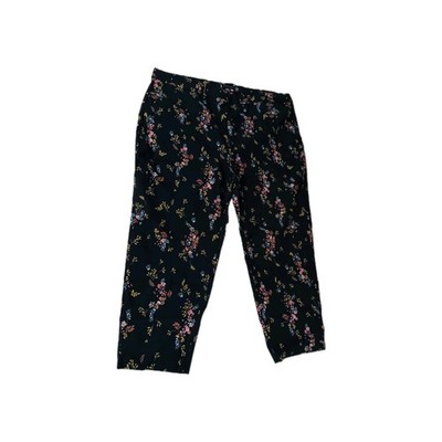 Jules & Leopold Women's 3X Floral Ankle Pants Pull On Slim Leg Black Stretch New