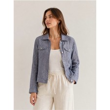 Jones New York Blue 100 Linen Jacket Travel Beach Lightweight Women's Medium
