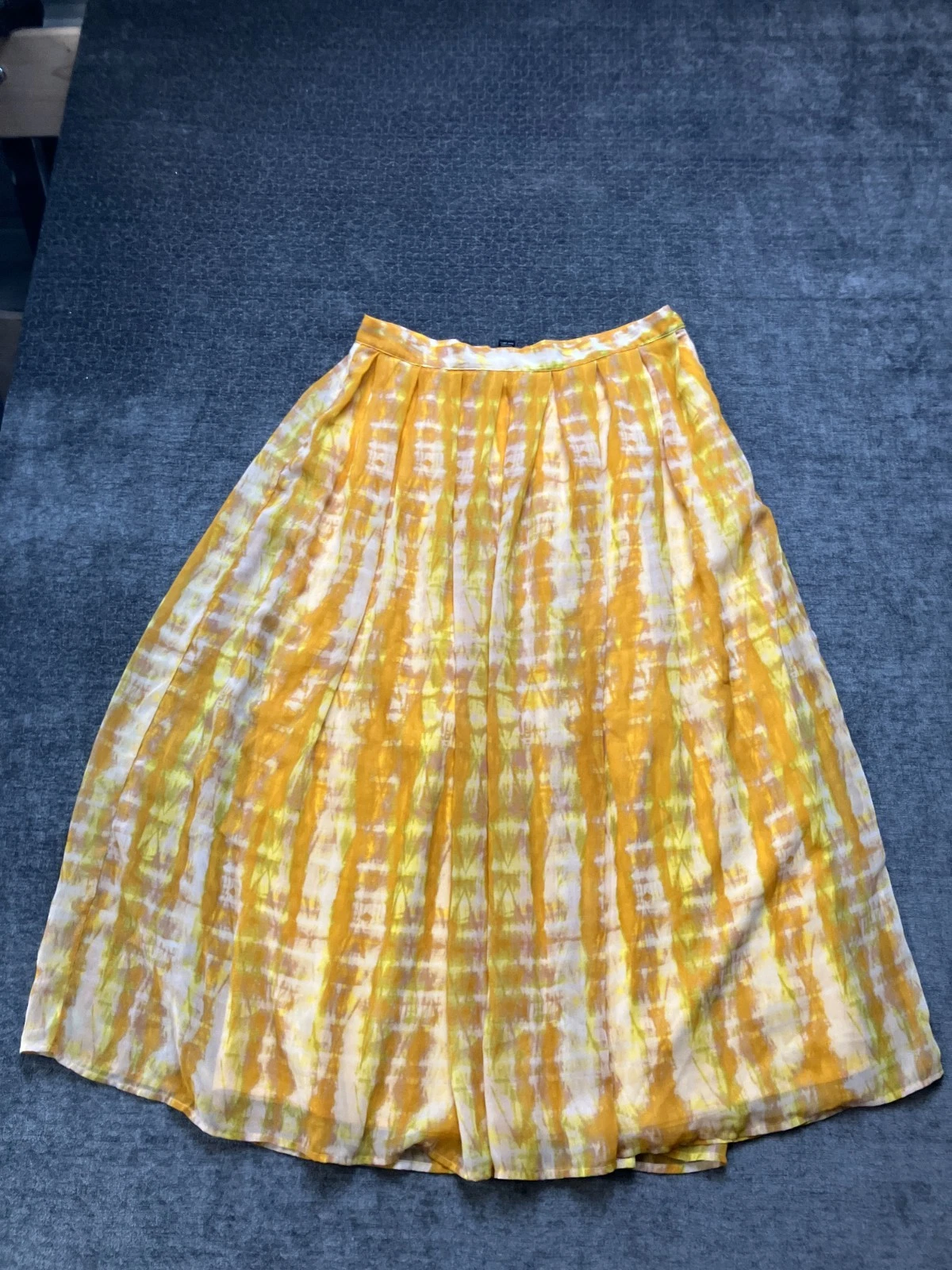 Who What Wear Midi A-Line Skirt Womens 10 Yellow Abstract Print Lined Preppy