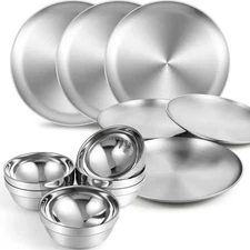 Sunnyray Stainless Steel Plates and Bowls Metal Camping Plates Reusable 13oz ...