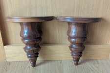 Pair of Solid Wooden Corbel Floating Shelves Brown Bookends Hanging Wall Sconces