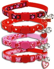 Valentine's Day Cat Collar Set, 4 Pack Pink Heart Pattern Collars with Cute