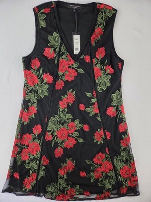 Romeo Juliet Couture Women s Size Medium Floral Embroidered VA Line Black Dress
