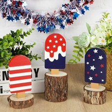 4th of July Decorations 3Pcs Wooden Patriotic Signs Memorial Day Decorations Red