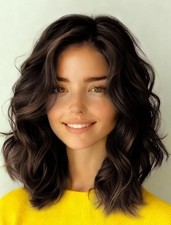 Human Hair New Fashion Women's Long Natural Dark Brown Wavy Wigs 14 In