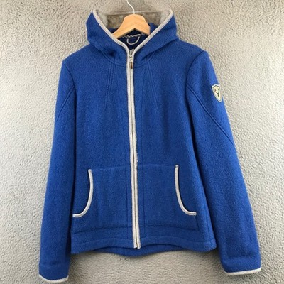 H moser mode aus salzburg wool blend hooded jacket blue women size 36 deer crest