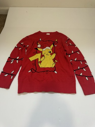 Pokemon Pikachu Christmas Ugly Sweater Youth Large Red Holiday Knit Pullover