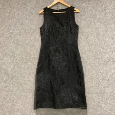 VINTAGE Ojay Dress Womens Size 10 Black Floral Line Shift Sleeveless 33706