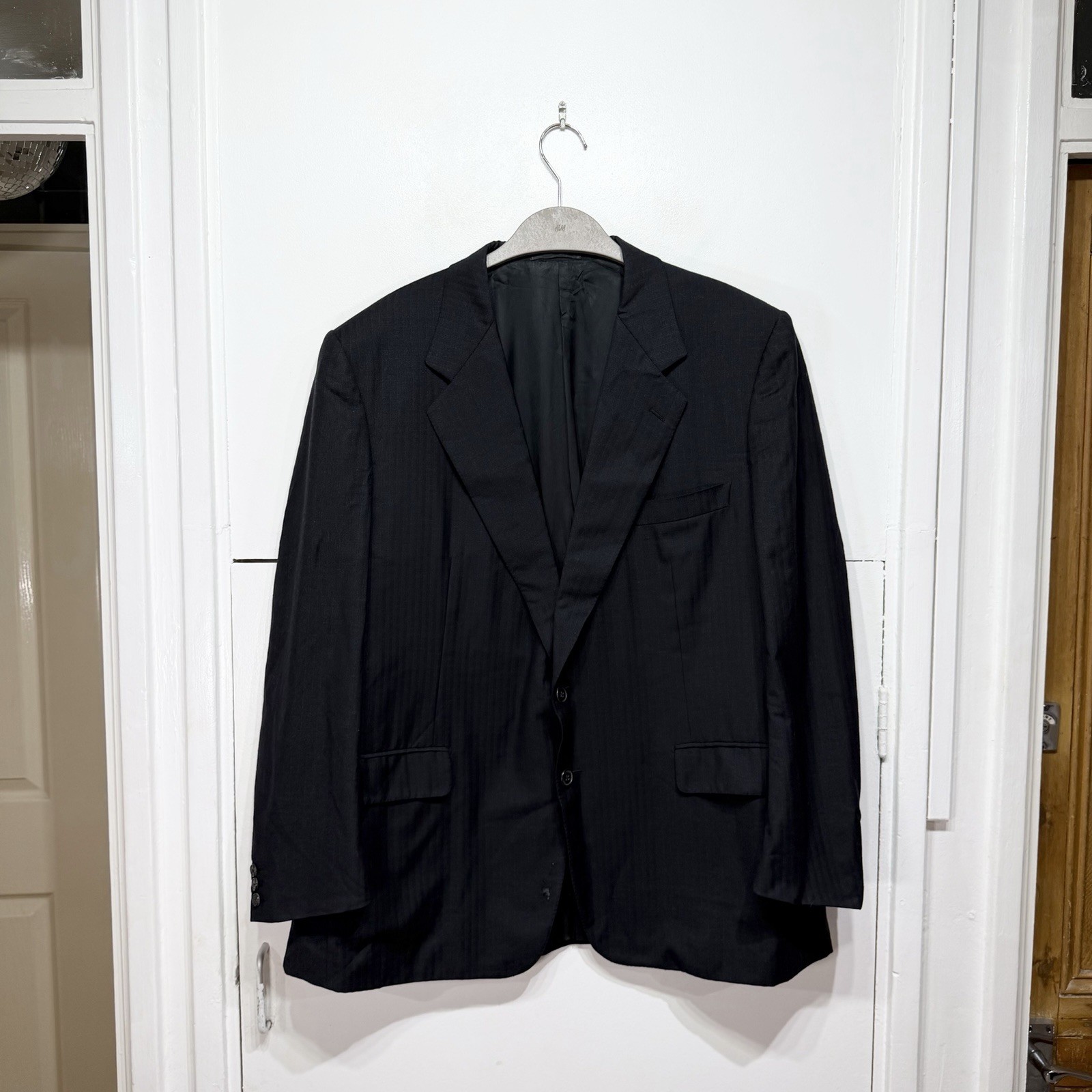 Gieves & Hawkes, Gieves & Hawkes Savile Row Blazer Jacket Black Stripe Wool Vintage Size UK 48R