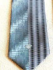 Vintage GIANNI VERSACE Silk Tie Red Medusa Head Greek Key Chevron Yellow Navy