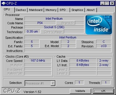 INTEL Pentium 166 MHz Socket7 Used Normal
