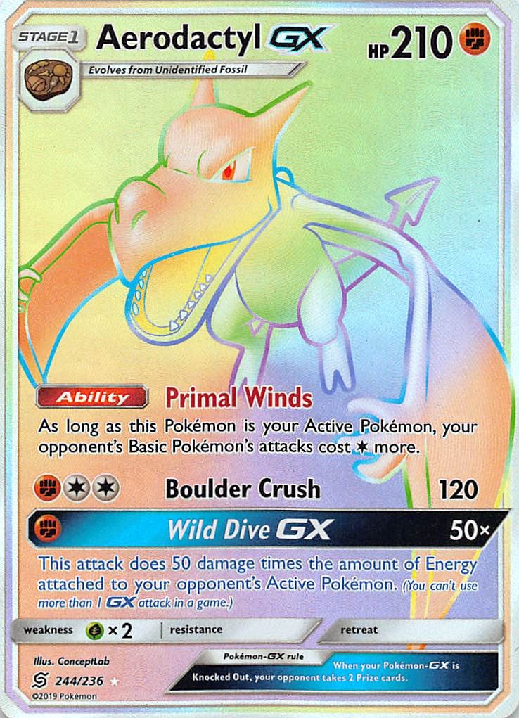 Aerodactyl GX 244/244 Rainbow Rare Unified Minds Lightly Played