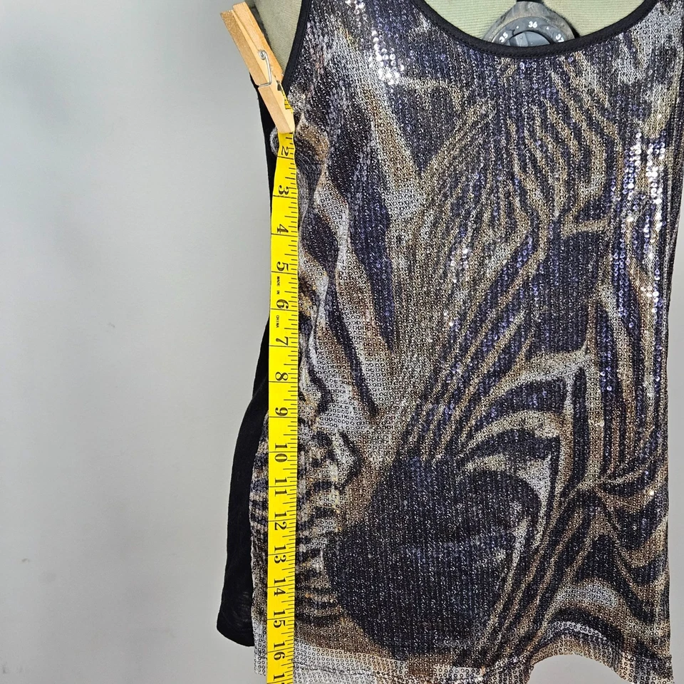 Camiseta sin mangas festiva estampado cebra lentejuelas festivas animalcore casi famosa para mujer L Foto 2 de 4