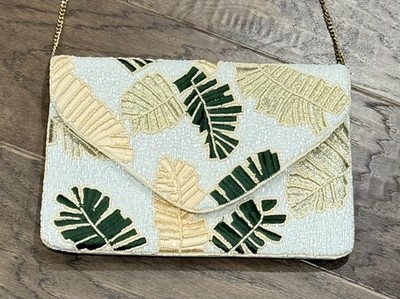 Sparkly Leaf Pattern Cross Body Beaded Purse Shirdee