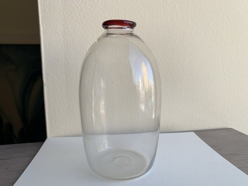 Antique American Blown Glass Bottle Early 19th Century Applied Red Rim 5.5”x3”