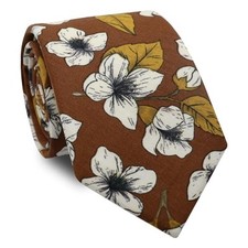 Floral Ties for Men Mens Floral Tie Cotton Necktie Skinny Brown White Flower