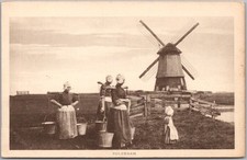 1910s Netherlands Greetings Postcard  VOLENDAM  Women Carrying Water / Windmill