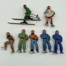 1930 Barclay Cast Metal Set: 1 Skier 6 Ice Skaters Winter Figures Vintage EUC
