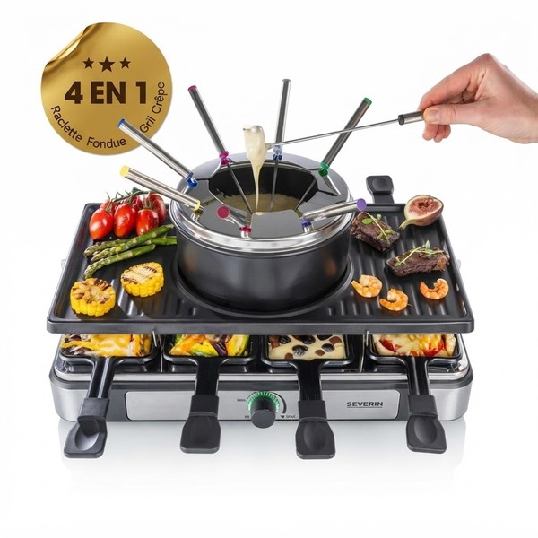 GOURMETmaxx Raclette Fondue Set 4In1 Tischgrill Crepe 8 Personen 1400W Schwarz-image