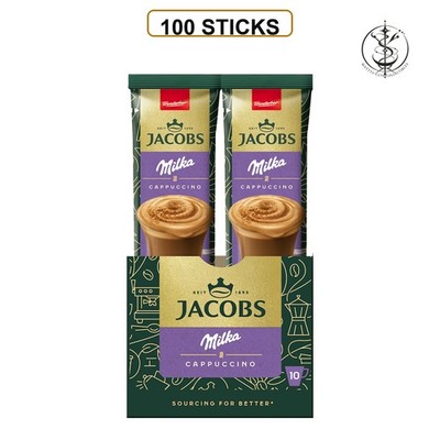COFFEE STICKS JACOBS 3IN1 MILKA CAPPUCCINO - 100 STICKS - 10X(10X18GR)