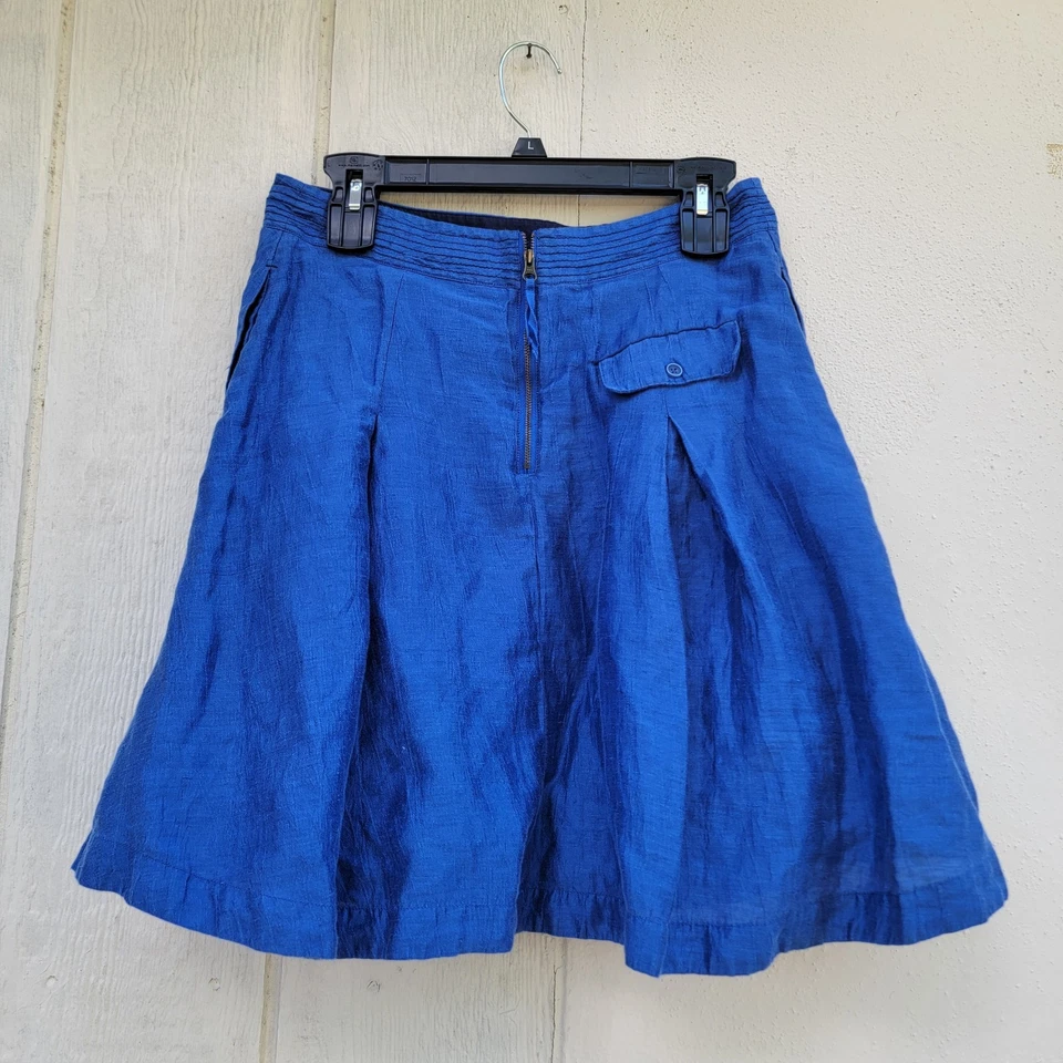 Falda para mujer Maeve by Anthropologie talla 6 azul mezcla de lino plisada Lagenlook Foto 2 de 4