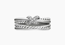 David Yurman x Crossover Band Ring Sterling Silver Size 7 w/diamonds 6mm