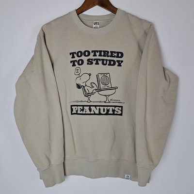 Uniqlo x Peanuts Sweatshirt Mens Medium Beige Pullover Long Sleeve Snoopy  *
