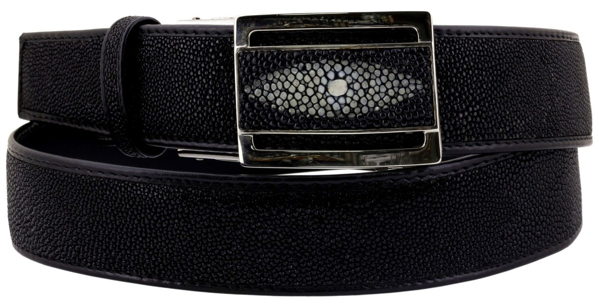 Mens Western Dress Belt Black Real Stingray Skin Leather Thin Casual Size 34, 36