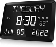 Raynic Digital Clock, 11.5" Large Display Calendar Clock with Day and Date, Indo