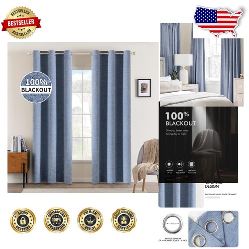 100% Blackout Stone Blue Curtains - Thermal Insulation & Privacy for Bedrooms