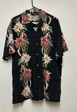 Paradise Found Men’s Christmas Poinsettia Panel Hawaiian Shirt Camp Sz L